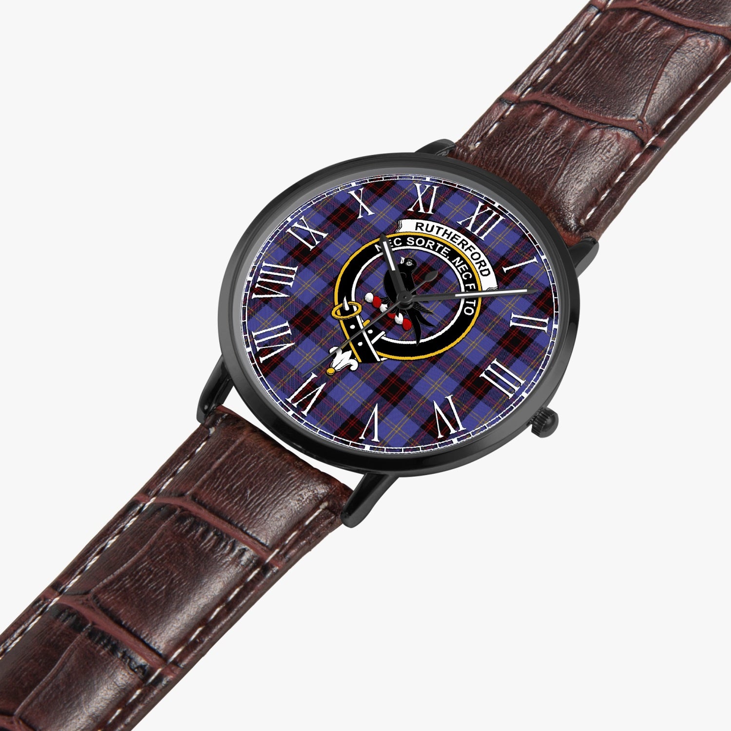249. Rutherford Tartan Family Crest Leather Strap Quartz Watch