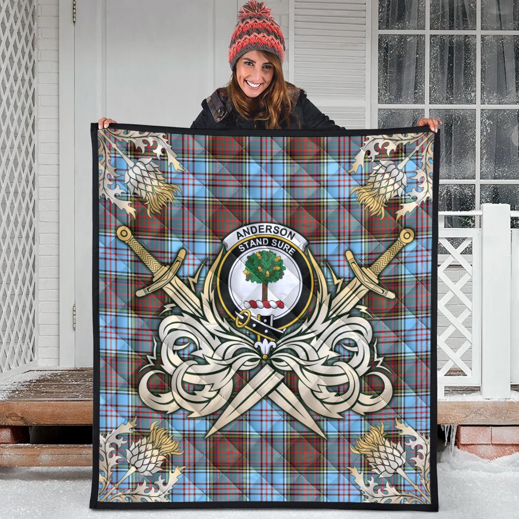 Anderson Ancient Clan Crest Tartan Scotland Thistle Symbol Gold Royal Premium Quilt