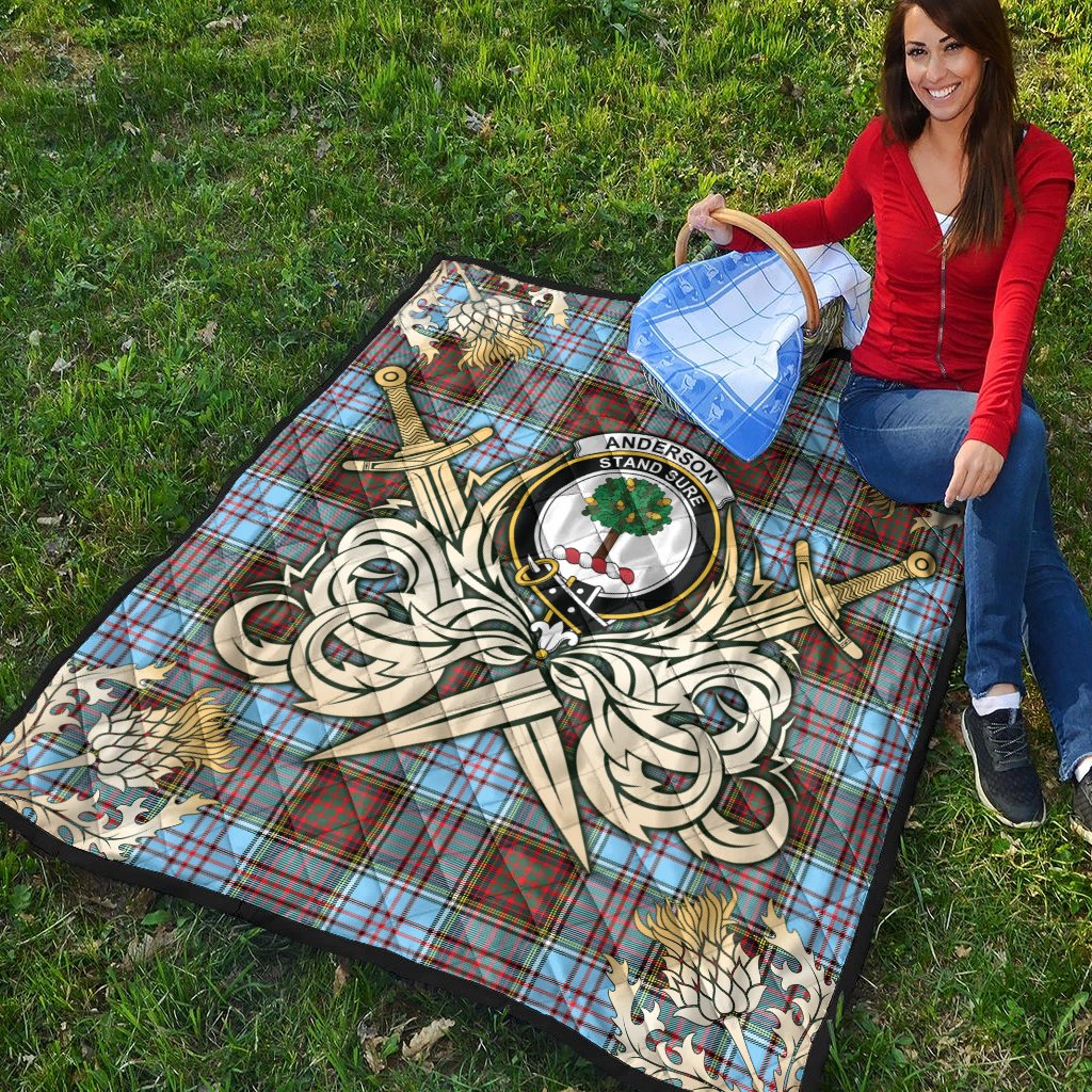 Anderson Ancient Clan Crest Tartan Scotland Thistle Symbol Gold Royal Premium Quilt K23