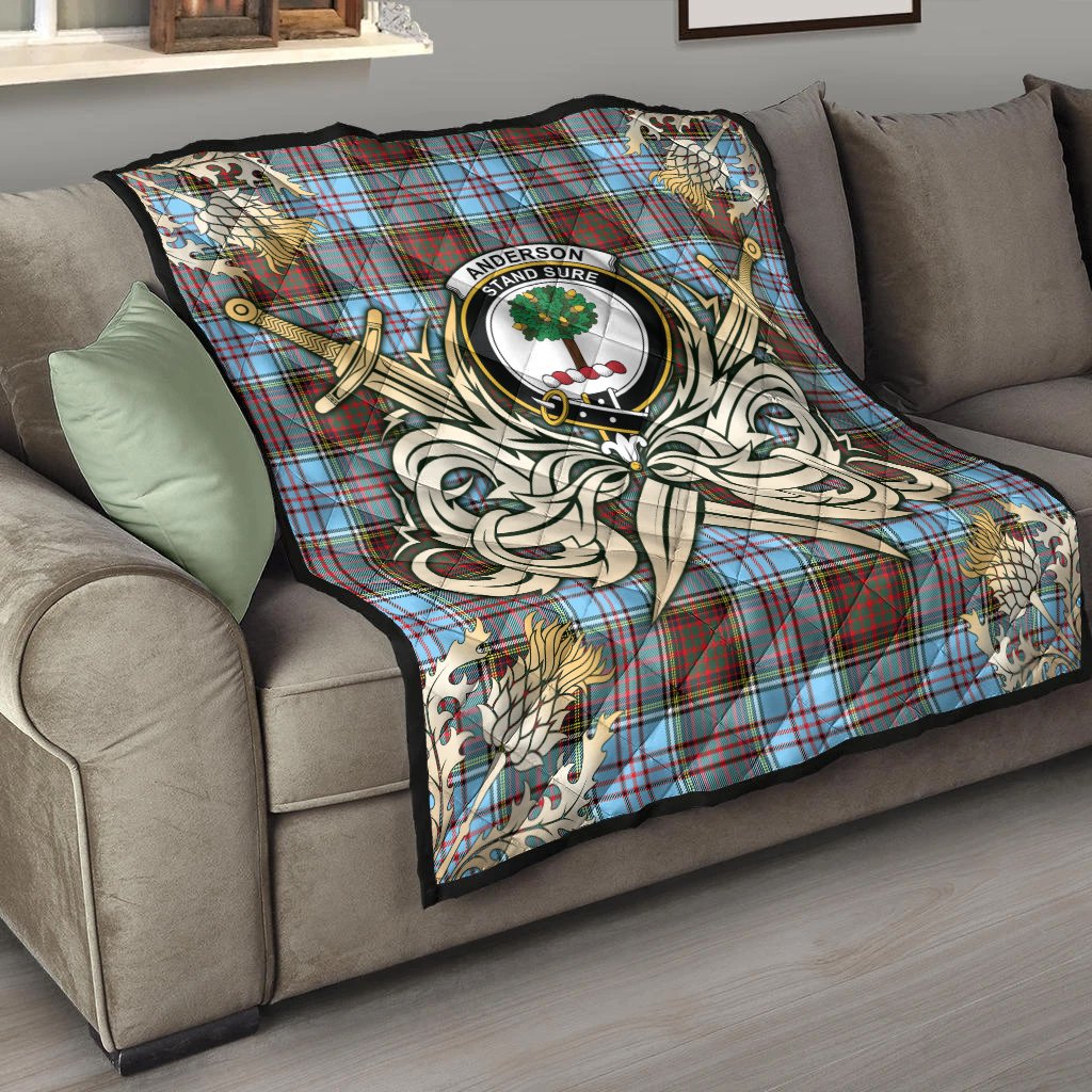 Anderson Ancient Clan Crest Tartan Scotland Thistle Symbol Gold Royal Premium Quilt K23