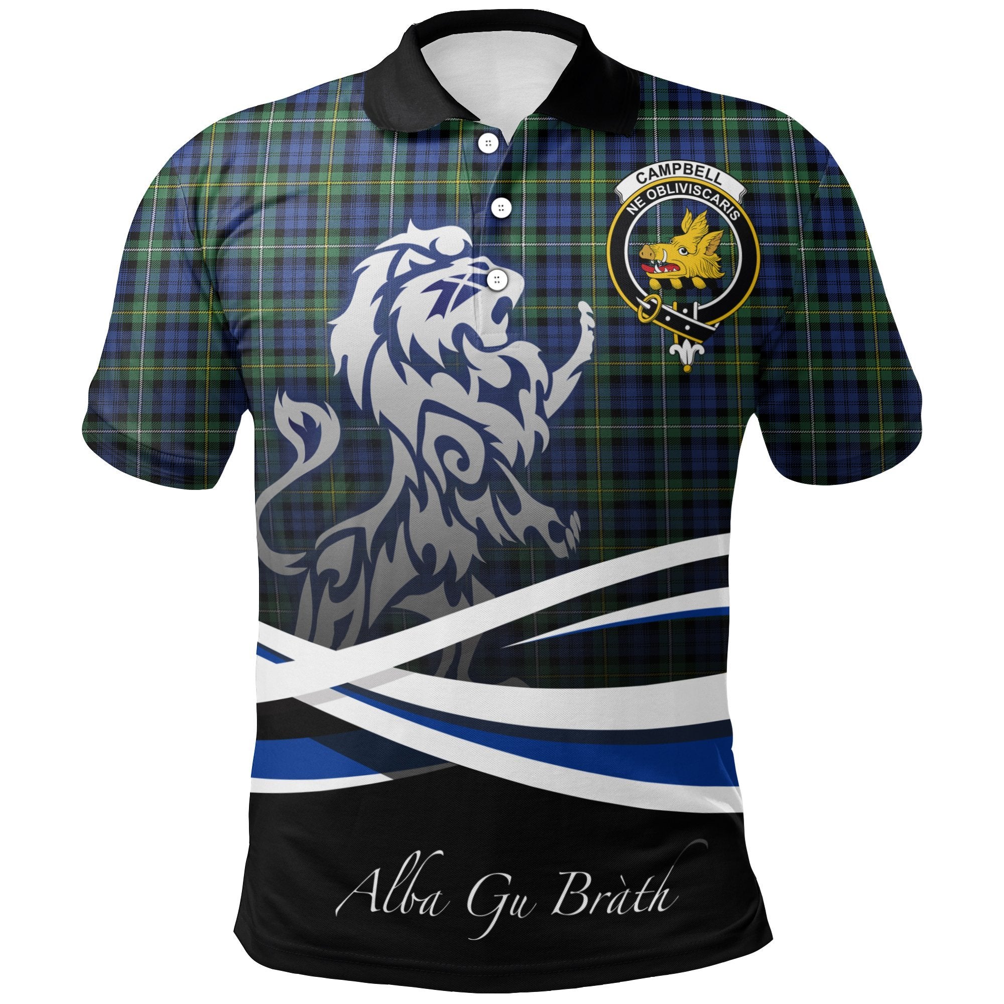 Campbell Argyll Ancient Polo Shirts Tartan Crest Scotland Lion