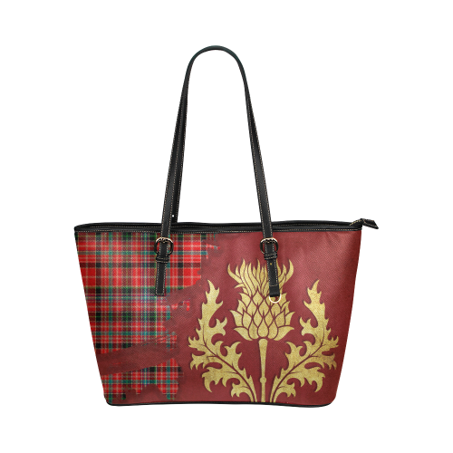 Aberdeen District Tartan - Thistle Royal Leather Tote Bag