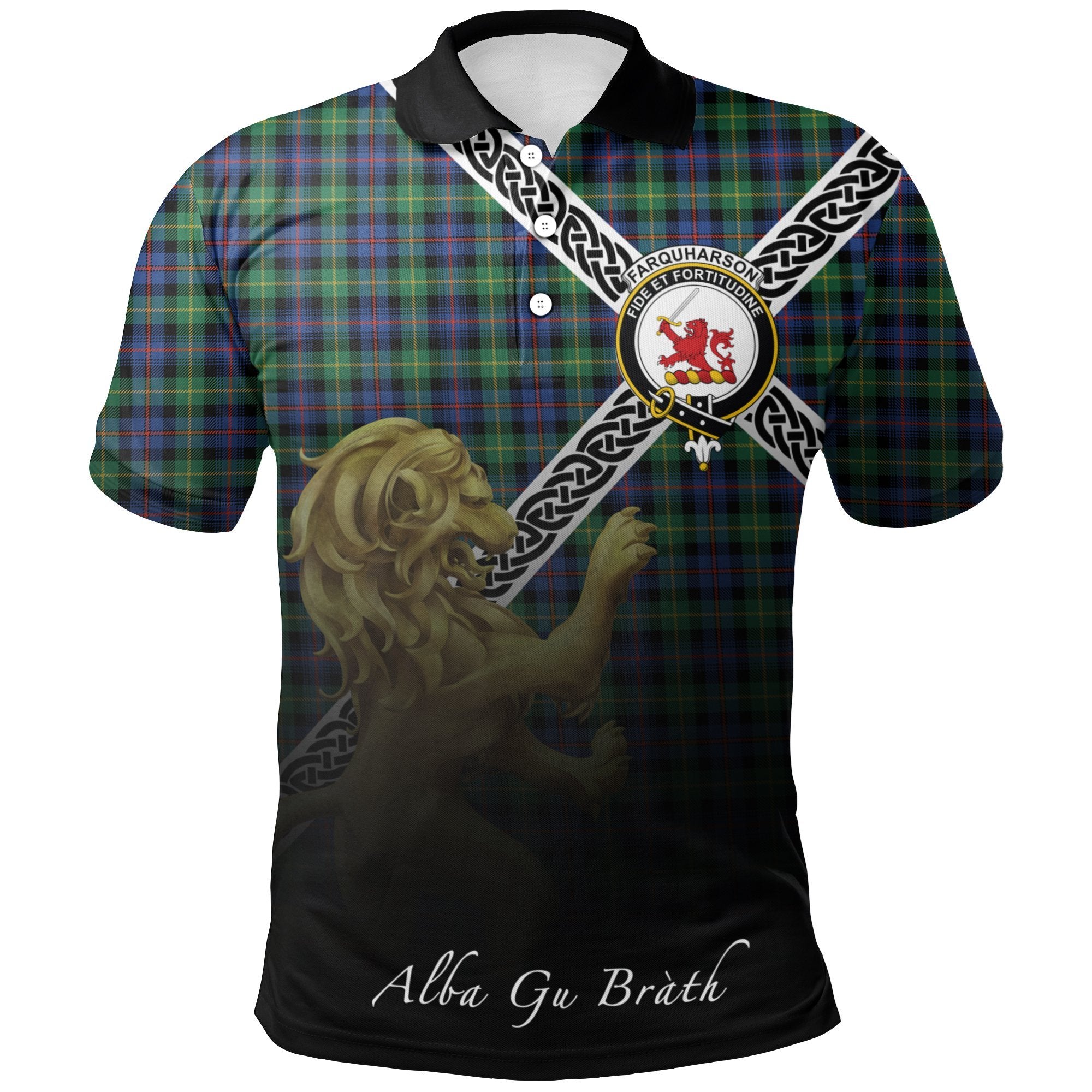 Farquharson Ancient Polo Shirts Tartan Crest Celtic Scotland Lion