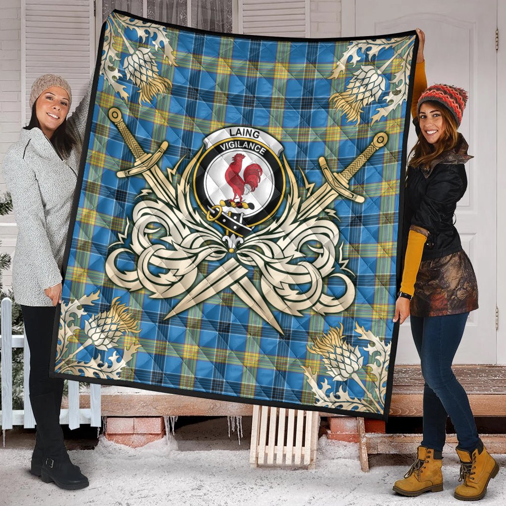 Laing Clan Crest Tartan Scotland Thistle Symbol Gold Royal Premium Quilt K23