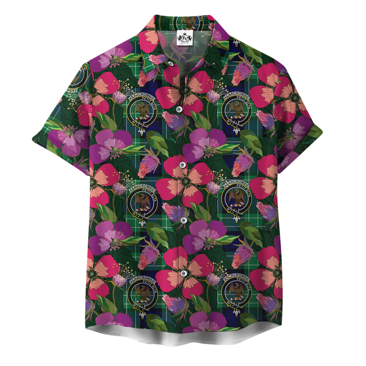 Abercrombie Crest Tartan Seamless Pattern of Thistle and Poppy Flowers Hawaiian Shirt K23