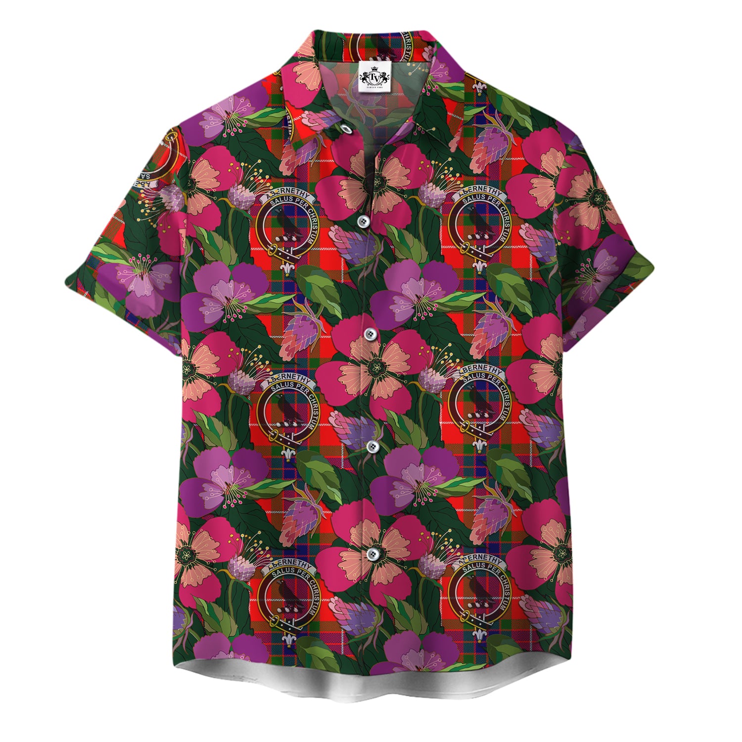 Abernethy Crest Tartan Seamless Pattern of Thistle and Poppy Flowers Hawaiian Shirt K23