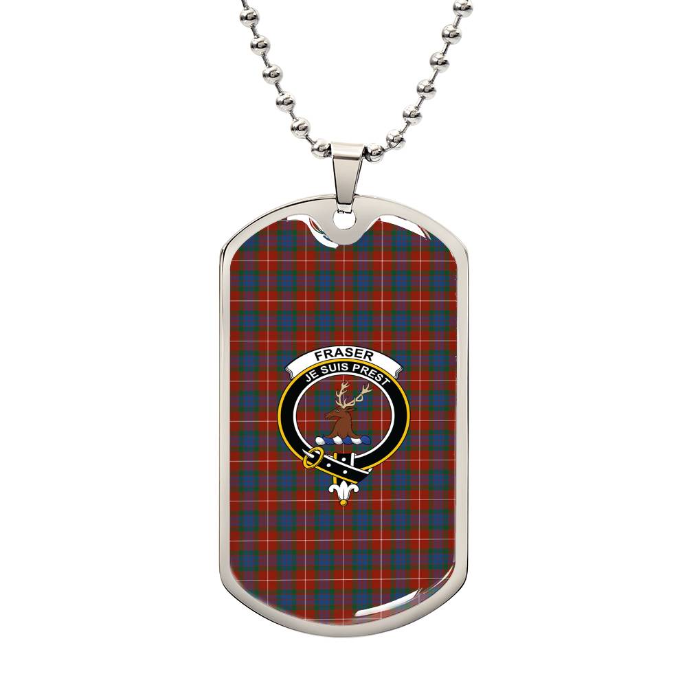 Fraser Ancient Tartan Family Crest Silver Military Chain Dog Tag TS23